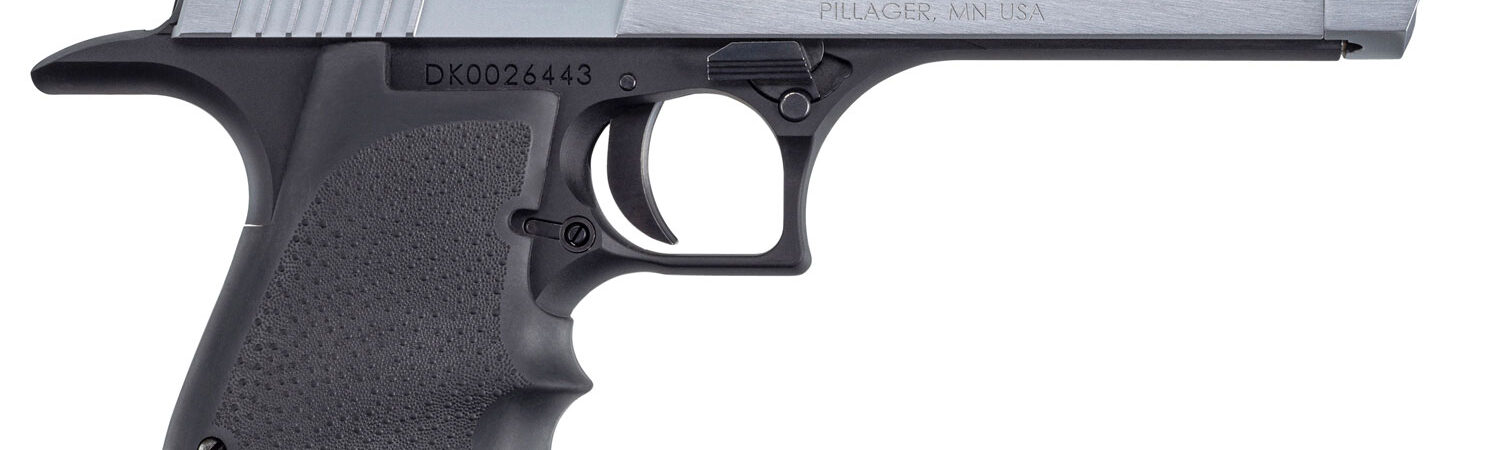 Magnum Research DE50L5BC Desert Eagle L5 50 AE 5" with Muzzle Brake 7+1 Black Hardcoat Anodized Aluminum Frame Brushed Chrome Carbon Steel Slide Black Hogue Wraparound Rubber Grip