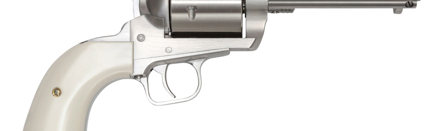 Magnum Research BFR44MAG5B6 BFR Short Cylinder 44 Rem Mag 6 Shot, 5" Brushed Stainless Steel Barrel, Cylinder & Frame, White Polymer Grip, Hammer Safety, Exposed Hammer