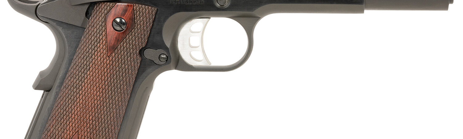 Tyler Gun Works TGWGVBL45 Custom 1911 Government Full Size Frame 45 ACP 7+1 5" Stainless Match Grade Barrel, Blued Serrated Steel Slide & Steel Frame w/Beavertail, Walnut Grip