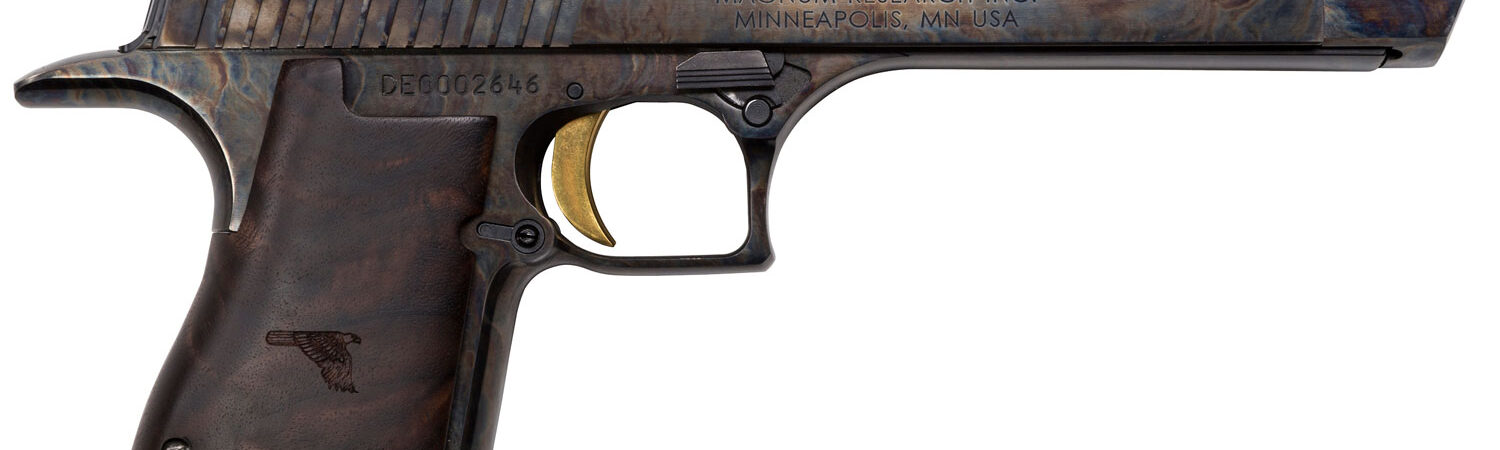 Magnum Research DE357CH Desert Eagle Mark XIX 357 Mag 6" 9+1 Color Case Hardened Carbon Steel with Clear Cerakote Frame & Slide Walnut with Engraved Desert Eagle Logo Grip