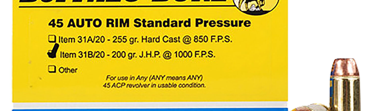 Buffalo Bore Ammunition 31B20 Standard Pressure Strictly Business 45Auto Rim 200gr Jacket Hollow Point 20 Per Box/12 Case