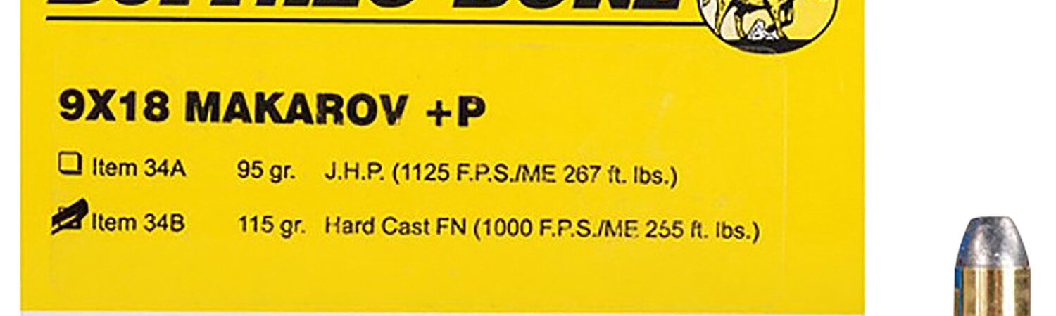 Buffalo Bore Ammunition 34B20 Personal Defense Strictly Business 9x18Makarov +P 115gr Hard Cast Flat Nose 20 Per Box/12 Case