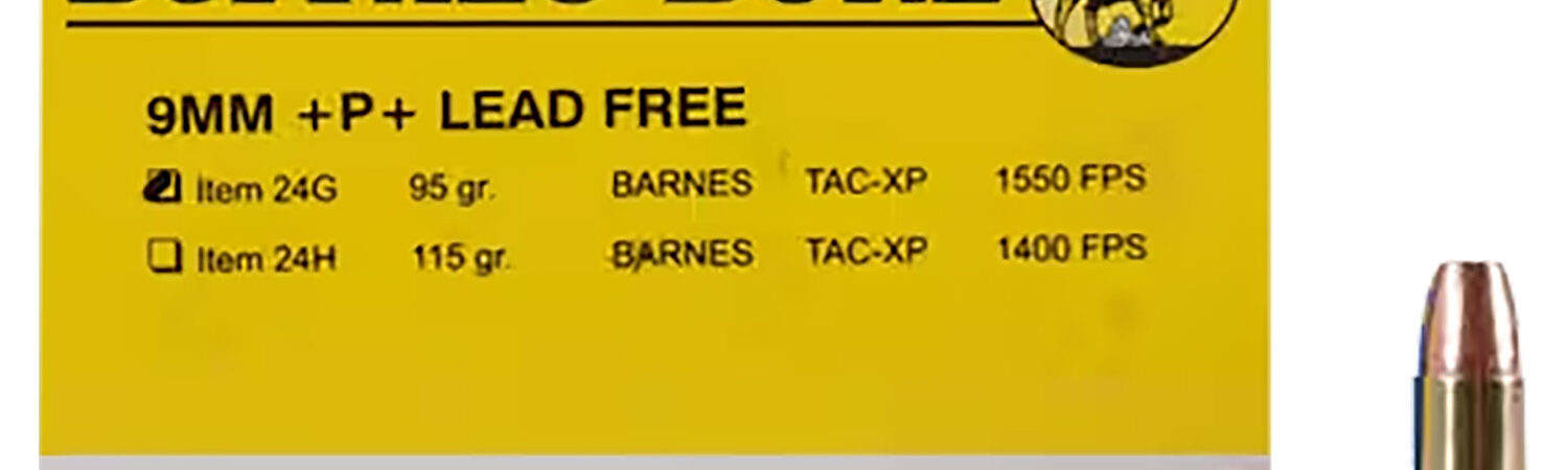 Buffalo Bore Ammunition 24G20 Buffalo-Barnes Strictly Business 9mmLuger +P+ 95gr Barnes TAC-XP Lead Free 20 Per Box/12 Case