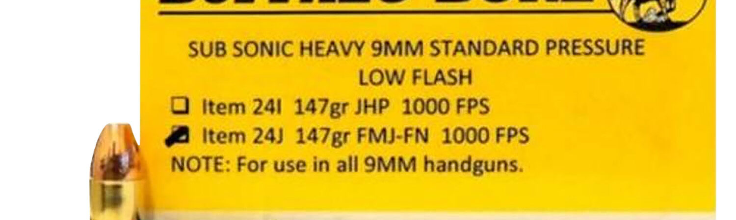 Buffalo Bore Ammunition 24J20 Subsonic Strictly Business 9mmLuger 147gr Full Metal Jacket Flat Nose 20 Per Box/12 Case