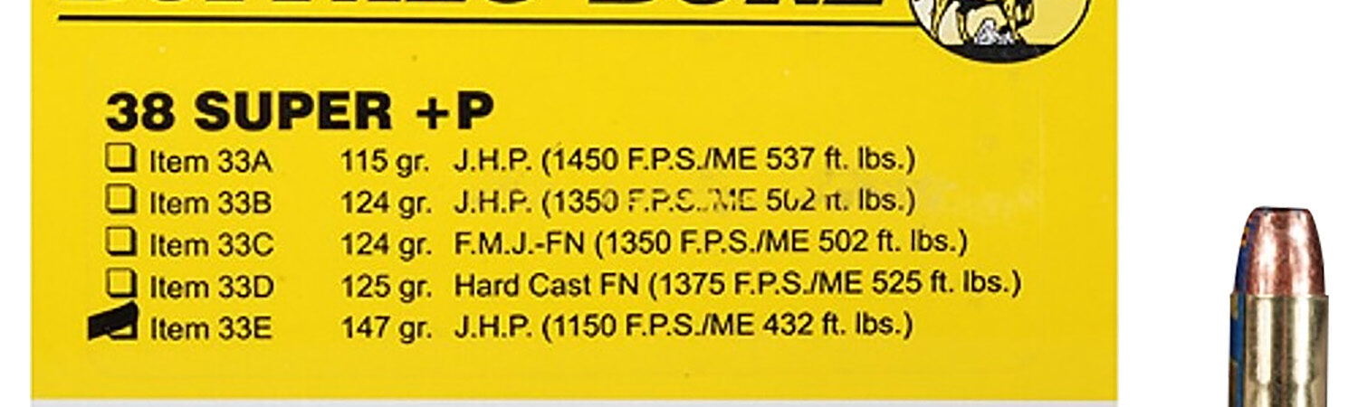 Buffalo Bore Ammunition 33E20 Personal Defense Strictly Business 38Super +P 147gr Jacket Hollow Point 20 Per Box/12 Case