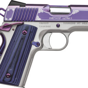Kimber Mfg, Inc 3200319 Ultra II  9mm Luger 8+1 3" Stainless Match Grade Barrel, Engraved Purple Amethyst PVD Serrated Stainless Steel Slide, Satin Silver Aluminum Frame w/Beavertail, G10 Grip