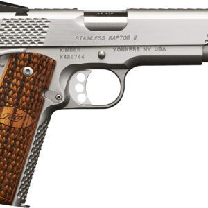 Kimber Mfg, Inc 3200181 Raptor II Ultra 45 ACP 8+1 5" Stainless Match Grade Barrel, Matte Black Serrated Steel Slide, Matte Black Aluminum Frame w/Beavertail, Zebrawood Grip