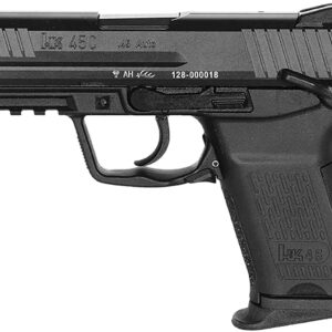 HK 81001111 HK45C V1 Compact Frame 45 ACP 8+1 3.94" Black Polygonal Rifled Barrel, Black Serrated Steel Slide, Black Polymer Frame w/Picatinny Rail, Black Interchangeable Backstrap Grip, Ambidextrous