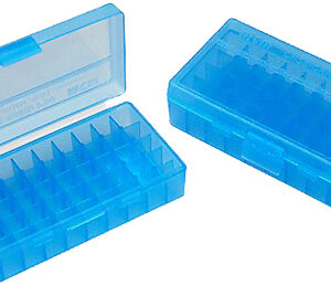 MTM Case-Gard P504524 Ammo Box Flip-Top Multi Caliber Handgun Clear Blue Polypropylene 50rd