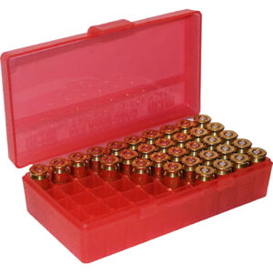 MTM Case-Gard P503829 Ammo Box Flip-Top Multi Caliber Handgun Clear Red Polypropylene 50rd