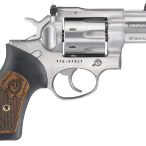 Ruger 1774 GP100  Small Frame 357 Mag 7 Shot, 2.50" Satin Stainless Steel Barrel, Satin Stainless Cylinder, Satin Stainless Steel Frame, Black Rubber w/Wood Insert Grip, Exposed Hammer