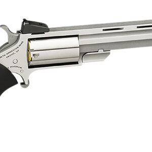 North American Arms MMTL Mini-Master *CA Compliant 22 LR 5 Shot 4" Stainless Steel Vent Rib Barrel, Stainless Steel Frame, Stainless Cylinder, Black Finger Grooved Rubber Grip, Exposed Hammer