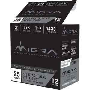 Migra Waterfowl Steel Shot Shot Shells 12 ga 3" 1-1/4 oz #2#3 1430 fps 25/ct