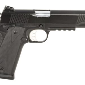 Tisas Arms 10100531 1911 Duty 9mm Luger 9+1 5" Stainless Barrel, Black Cerakote Carbon Steel Serrated Slide & Frame w/Picatinny Rail, Black Rubber Grip